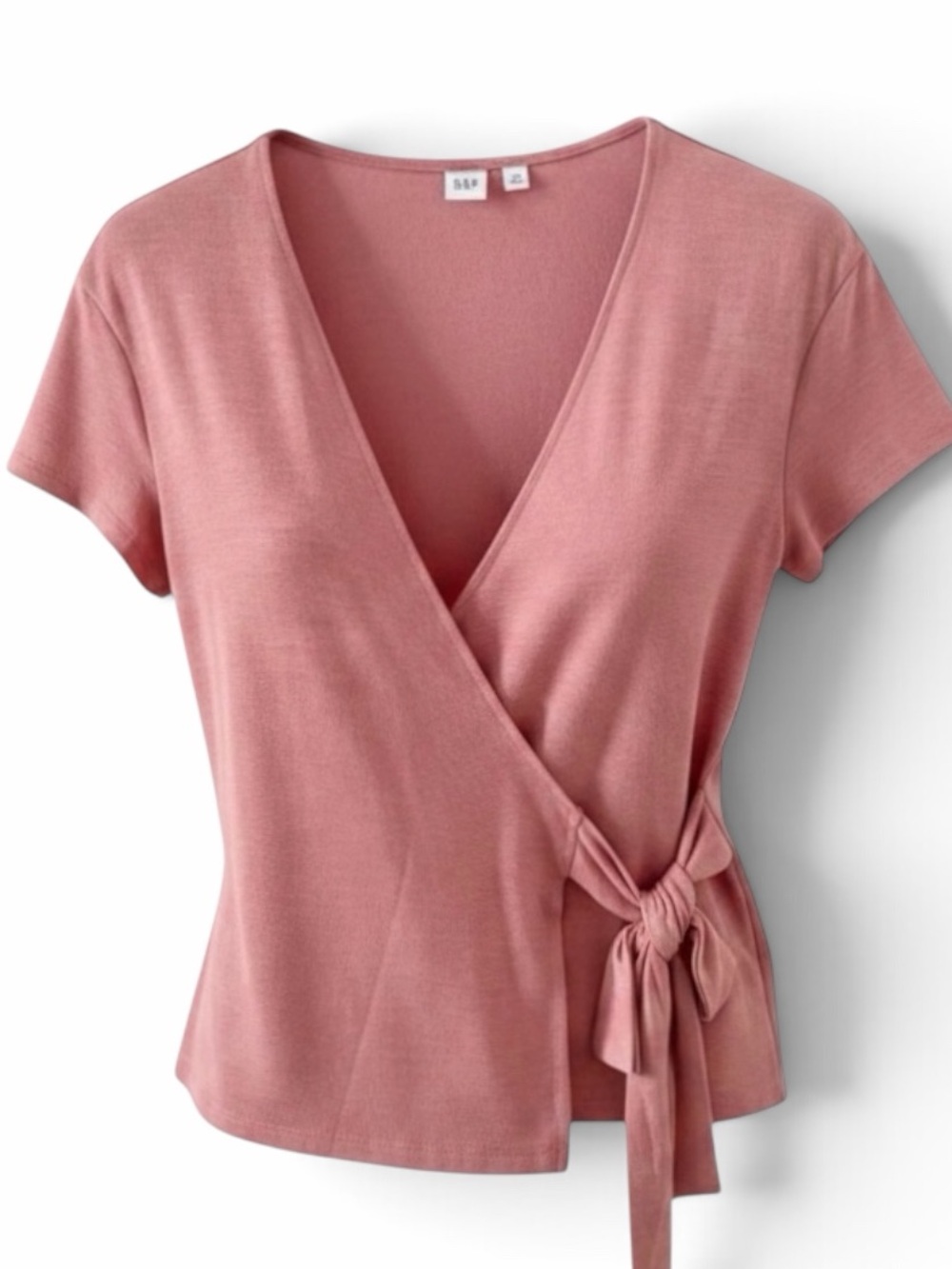 Gap Dusty Rose Softspun Short Sleeve Tie-Waist Wrap Knit Top Size XS